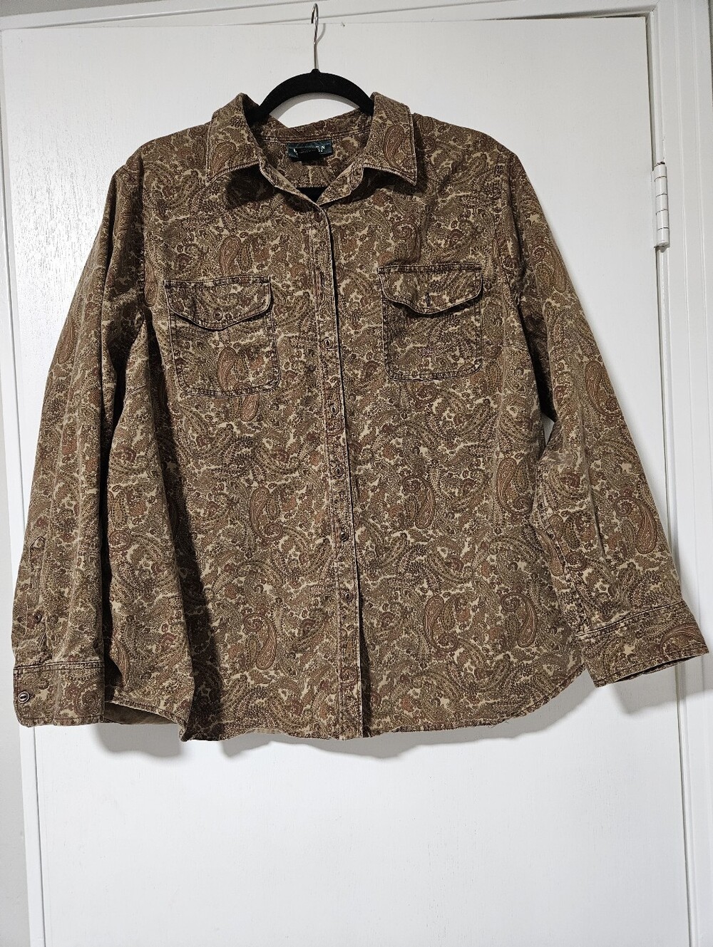 Lauren Ralph Lauren Brown Paisley 100% Cotton Long Sleeve Button Down Shirt 2X
